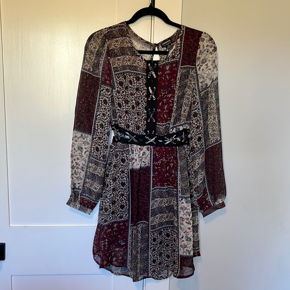 Maroon/Patterned Flowing Dress